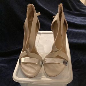 Silver gray leather heels